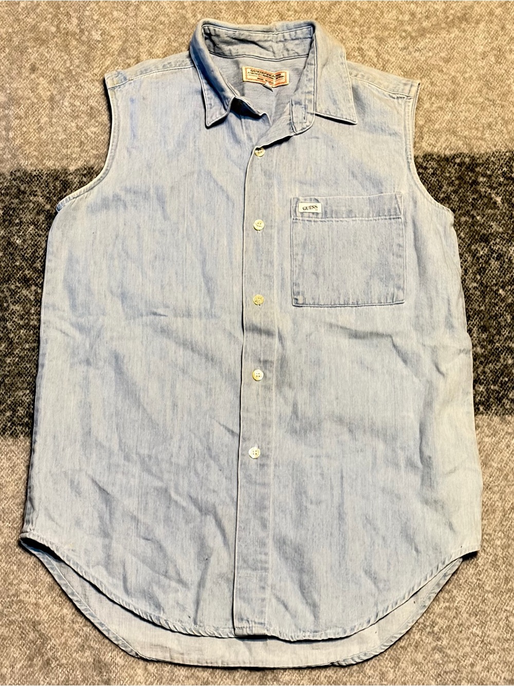Vintage Guess Jeans Light Blue Denim Sleeveless Button Front Top